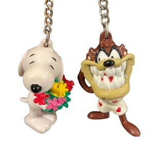 Vintage Snoopy & Taz Retro Cartoon Character Keychain Set